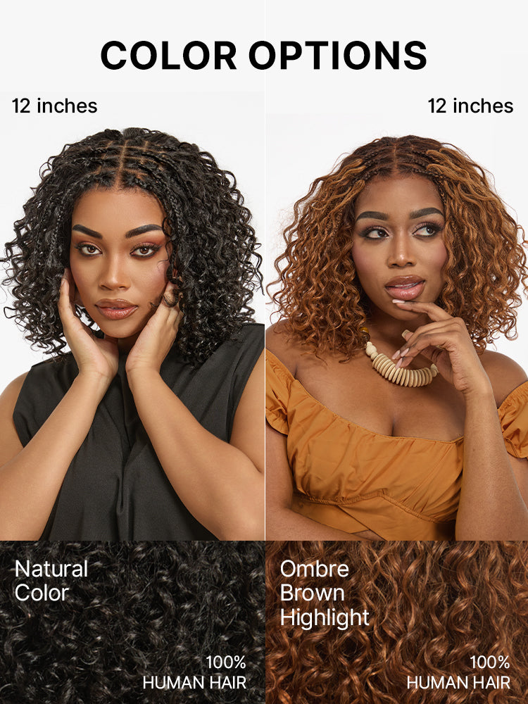 Luvme Hair Readitress Boho Braids deep curly glueless 5x5 lace closure wig with braided top, human hair, pre-cut lace.