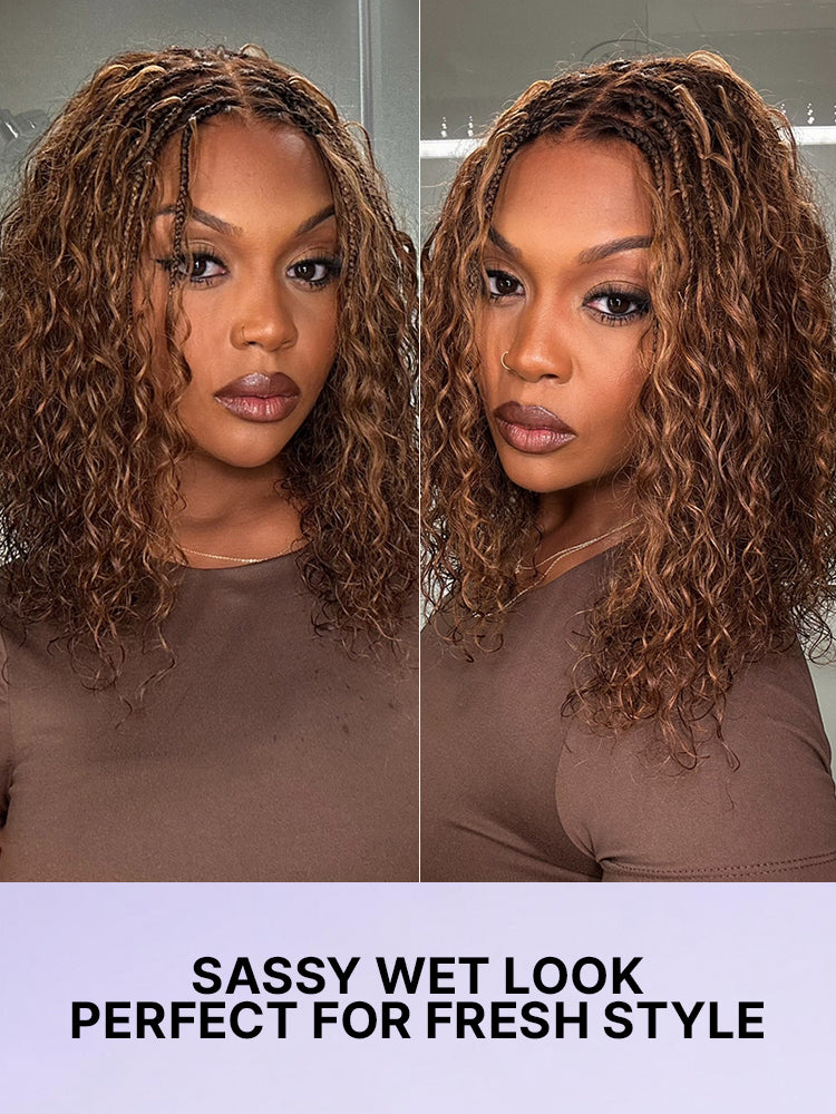 Luvme Hair Readitress™ Boho Braids deep curly glueless 5x5 lace closure wig with braided top, human hair, pre-cut lace.