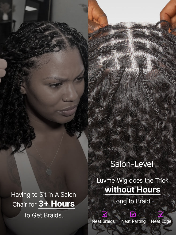 Luvme Hair Readitress Boho Braids deep curly lace wig with braided top, 5x5 closure, human hair, glueless, pre-cut lace