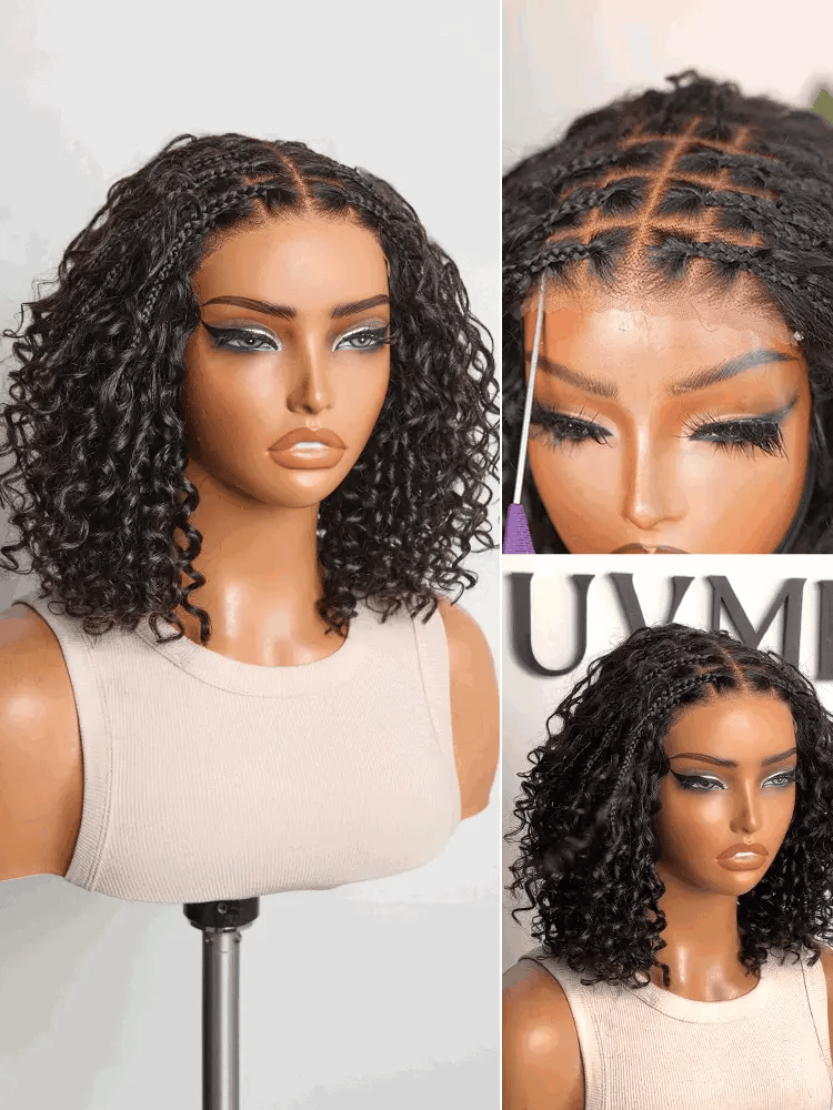 Readitress™ Boho Braids Deep Curly Glueless 5x5 Closure Lace with Braided Top Human Hair Wig Pre-Cut Lace-139