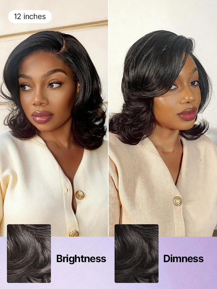 Luvme Hair butterfly cut layered wavy short lace wig with HD minimalist lace, glueless design, and effortless chic style.