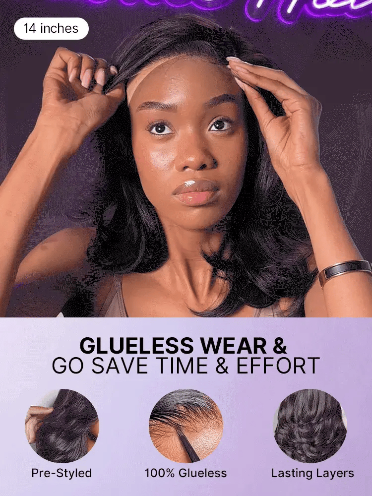 Luvme Hair butterfly cut layered wavy lace short wig with a minimalist design and glueless HD lace for a natural look