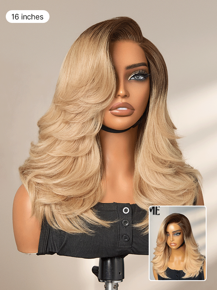 Luvme Hair butterfly cut layered wavy lace short wig showcasing a minimalist, glueless design with natural waves and a chic style.