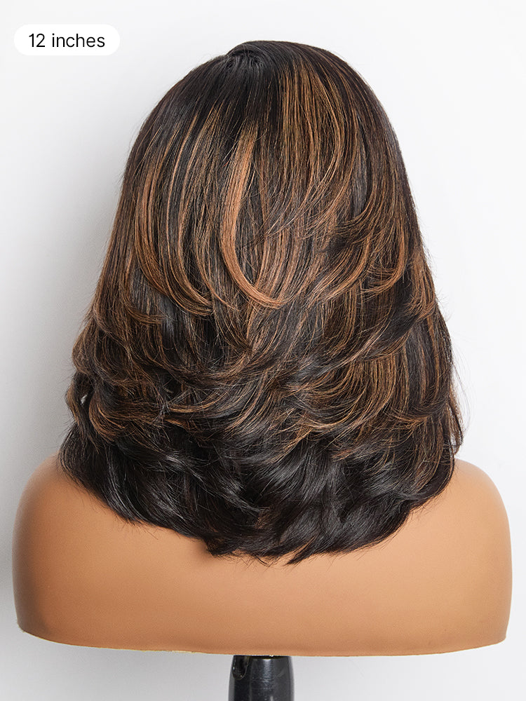 Luvme Hair minimalist lace wig with layered wavy butterfly cut, short length, and natural HD finish on a glueless lace cap.