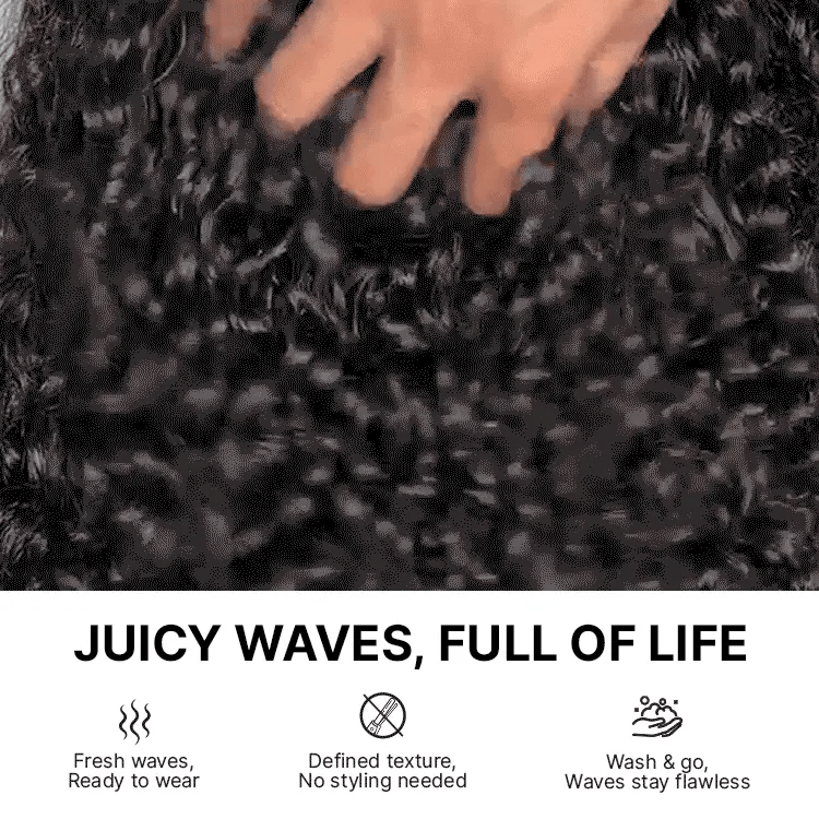 Luvme Hair PreMax water wave lace frontal wig with fluffy curly texture, glueless flexi-fit drawstring, pre-cut lace, 13x4 frontal lace.