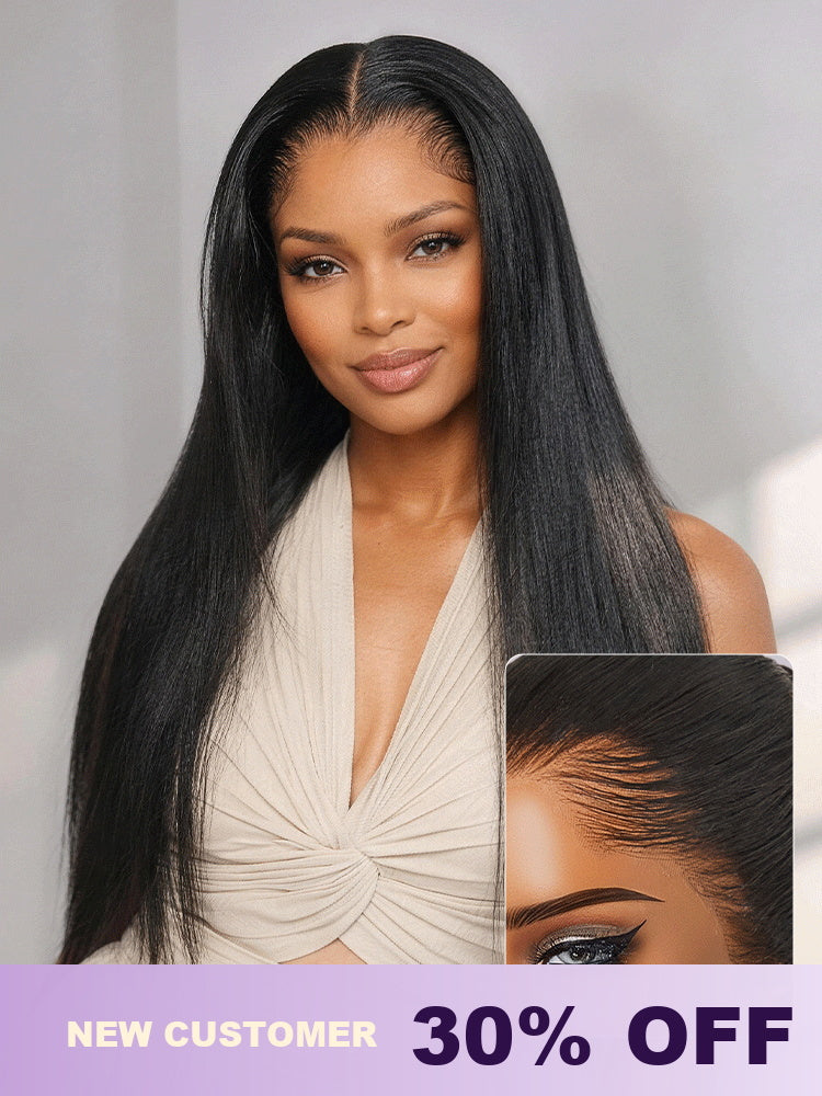 Luvme Hair M-shaped lace frontal wig with natural-looking straight human hair, 13×4 lace, pre-cut, over-plucked hairline for new customers