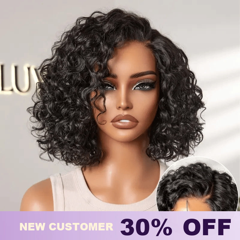 Luvme Hair blonde highlight ombre brown water wave short curly bob wig with HD lace and pre-cut, glueless minimalistic design