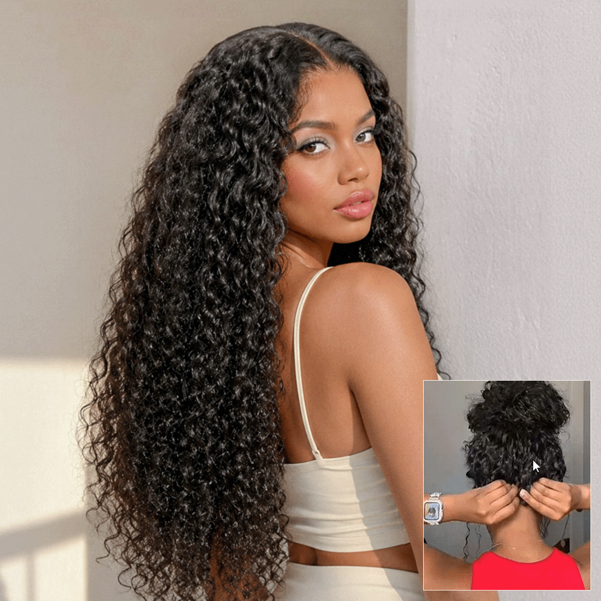 Luvme Hair PreMax water wave curly lace front wig with pre-cut lace, drawstring, 13x4 frontal, high density, glueless, flexible fit