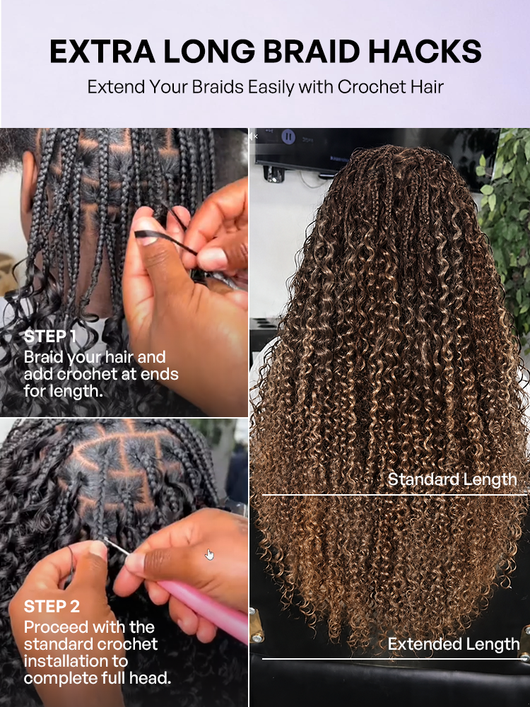 Luvme Hair Miracle Knots colored crochet hair with wet and wavy highlights in brown, perfect for boho braids and protective styles.