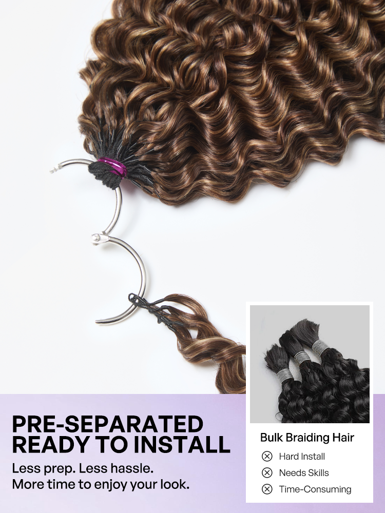 Luvme Hair Miracle Knots colored crochet hair with brown highlights, wet and wavy, perfect for boho braids, twists, and protective styles.
