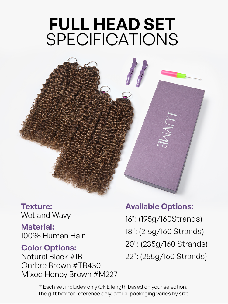 Luvme Hair Miracle Knots Colored Crochet Hair with wet and wavy highlights in brown, suitable for boho braids, twists, and Fulani styles.