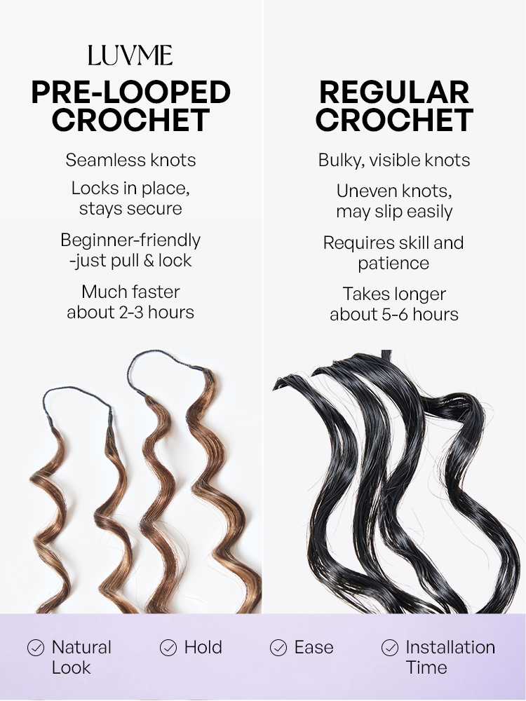 Luvme Hair Miracle Knots colored crochet hair with wet and wavy highlights, mix brown, lightweight pre-looped extensions for protective styles