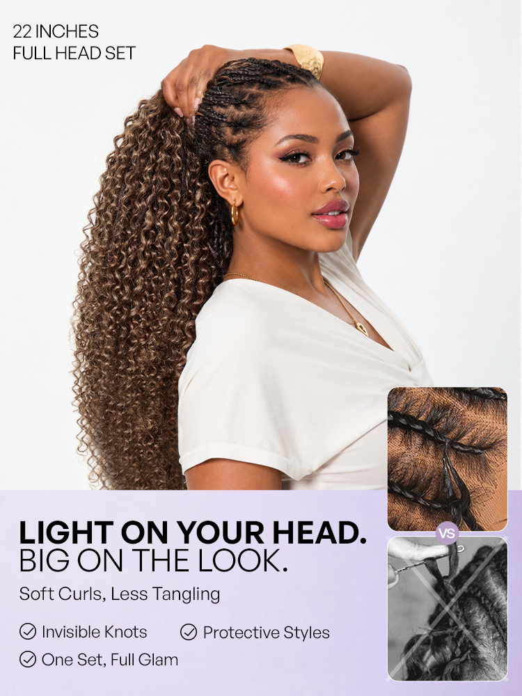 Luvme Hair Miracle Knots colored crochet hair with wet and wavy highlights in mix brown for boho braids, crochet weaves, and twists.