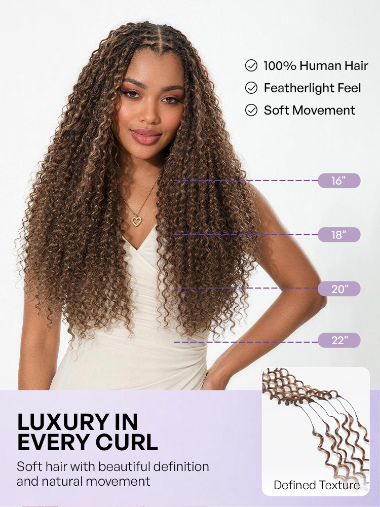 Luvme Hair Miracle Knots colored crochet hair with wet and wavy highlights in mix brown, suitable for boho braids and protective styles.