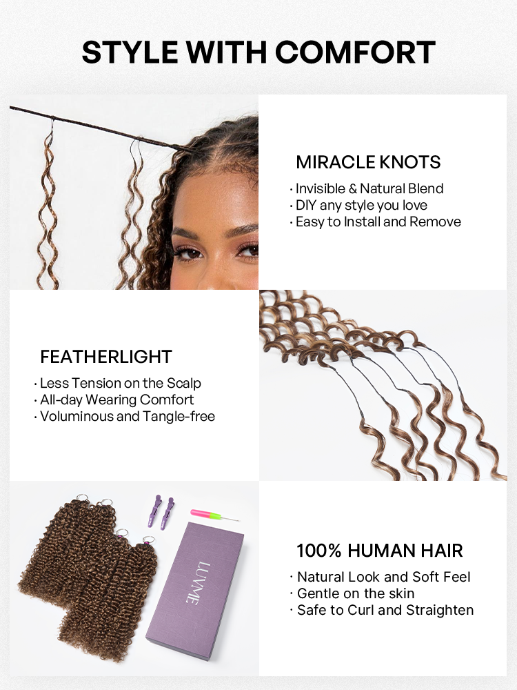 Miracle Knots Colored Crochet Hair Wet and Wavy Highlights | Mix Brown for for Boho Braids | Crochet Weaves | Fulani Braids | Twists Pre-Separated Lightweight Full & Soft Pre-Looped Human Hair Extensions Protective Style-21