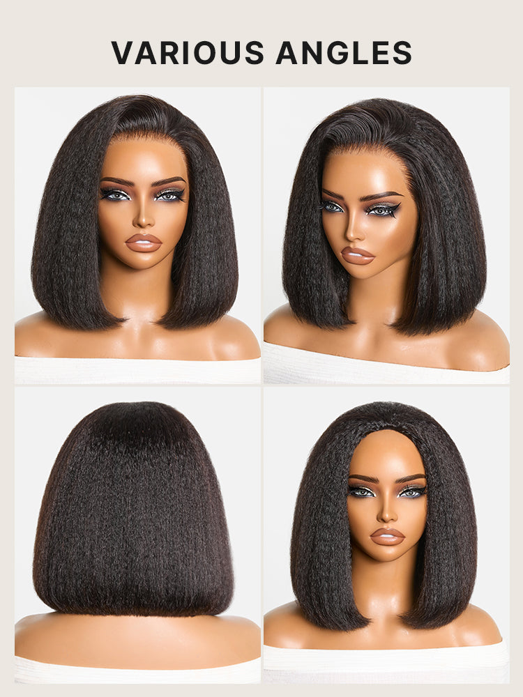 3-In-1 Half Wig 180% Density Kinky Straight Bob Glueless Flexi-Fit Drawstring Wig-35
