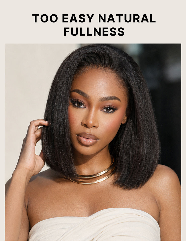 3-In-1 Half Wig 180% Density Kinky Straight Bob Glueless Flexi-Fit Drawstring Wig-40