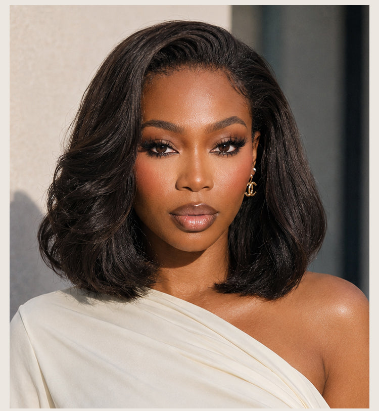 3-In-1 Half Wig 180% Density Kinky Straight Bob Glueless Flexi-Fit Drawstring Wig-41