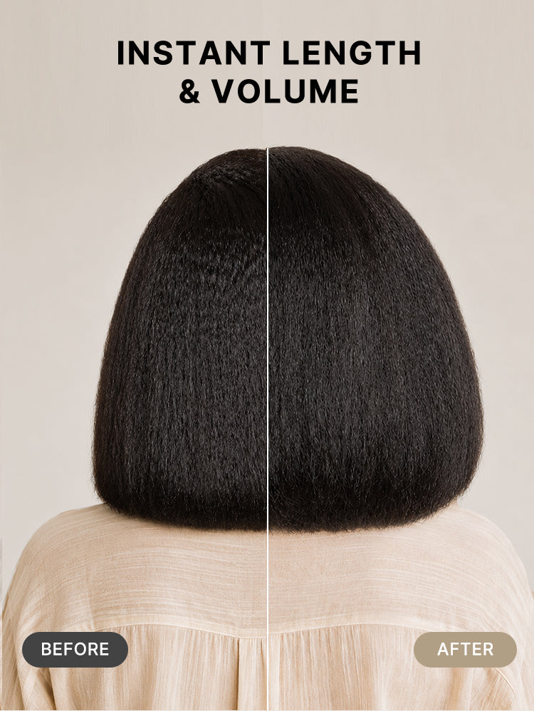 3-In-1 Half Wig 180% Density Kinky Straight Bob Glueless Flexi-Fit Drawstring Wig-38