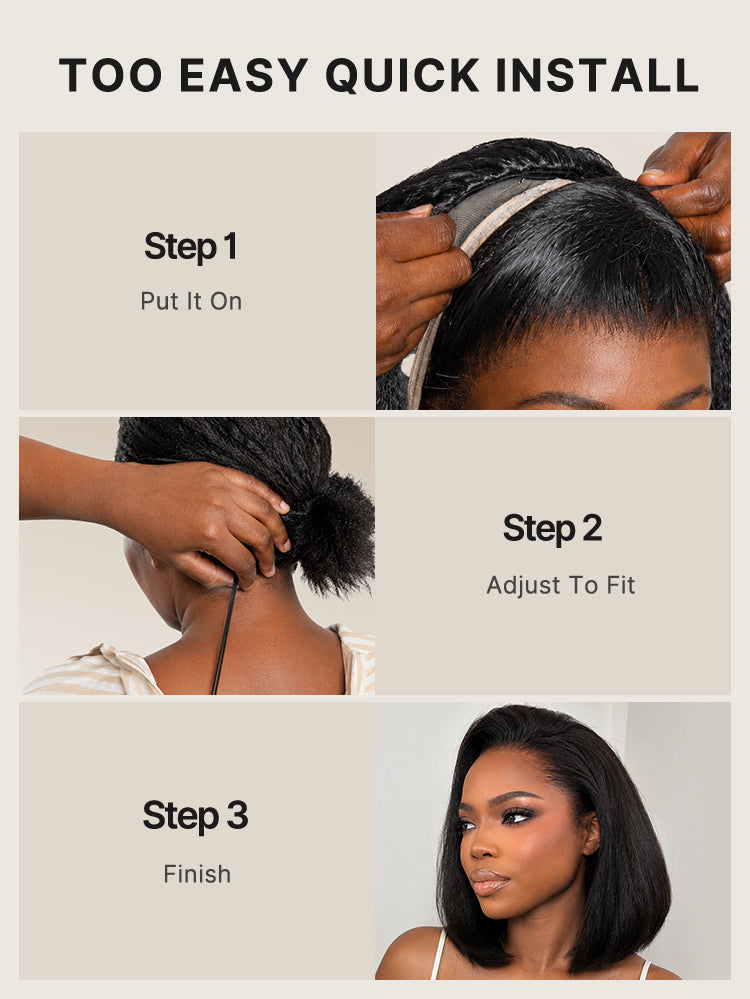 New Customers Only | 3-In-1 Half Wig 180% Density Kinky Straight Bob Glueless Flexi-Fit Drawstring Wig-22