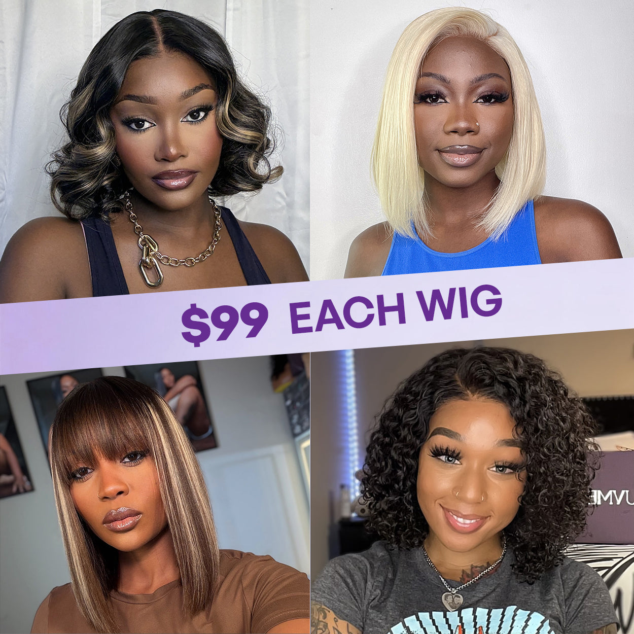 $99 Each | Final Deal 10 inches to 12 inches | Short Wig | Lace Wig | 4 Styles Available Only 50 Left | No Code Needed | US ONLY-01