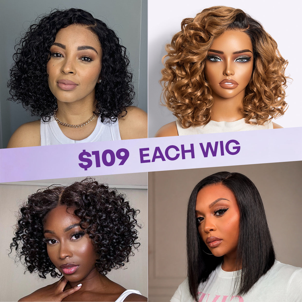 $109 Each | Final Deal 10 inches to 12 inches | Short Wig | Lace Wig | 4 Styles Available Only 50 Left | No Code Needed | US ONLY-01