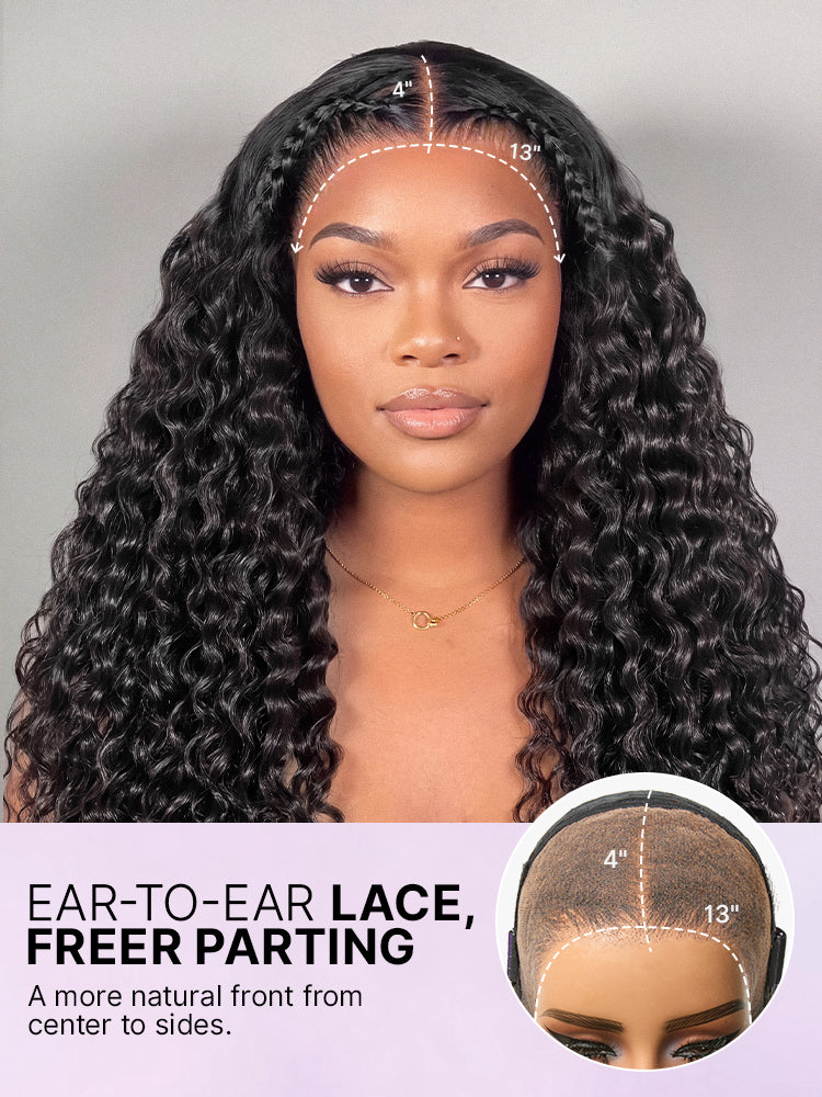 PreMax 180% / 250% Density Water Wave Glueless Flexi-Fit Drawstring 13x4 Frontal Lace Fluffy Curly Wig Pre-Cut Lace-79