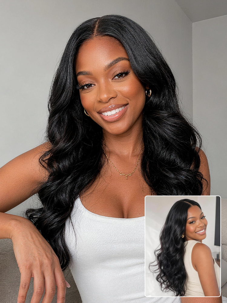 Jet Black Loose Body Wave Glueless 5x5 Closure Lace Wig 100% Human Hair-26