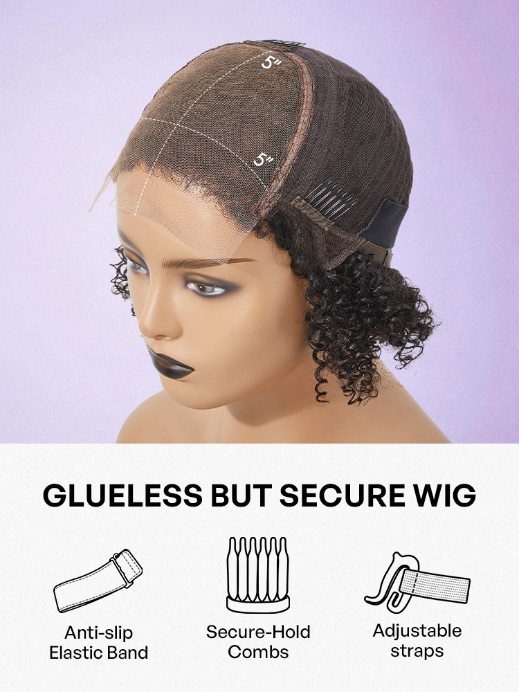 Jet black Luvme Hair 5x5 closure lace wig with loose body wave, 100% human hair, glueless design, natural parting visible.