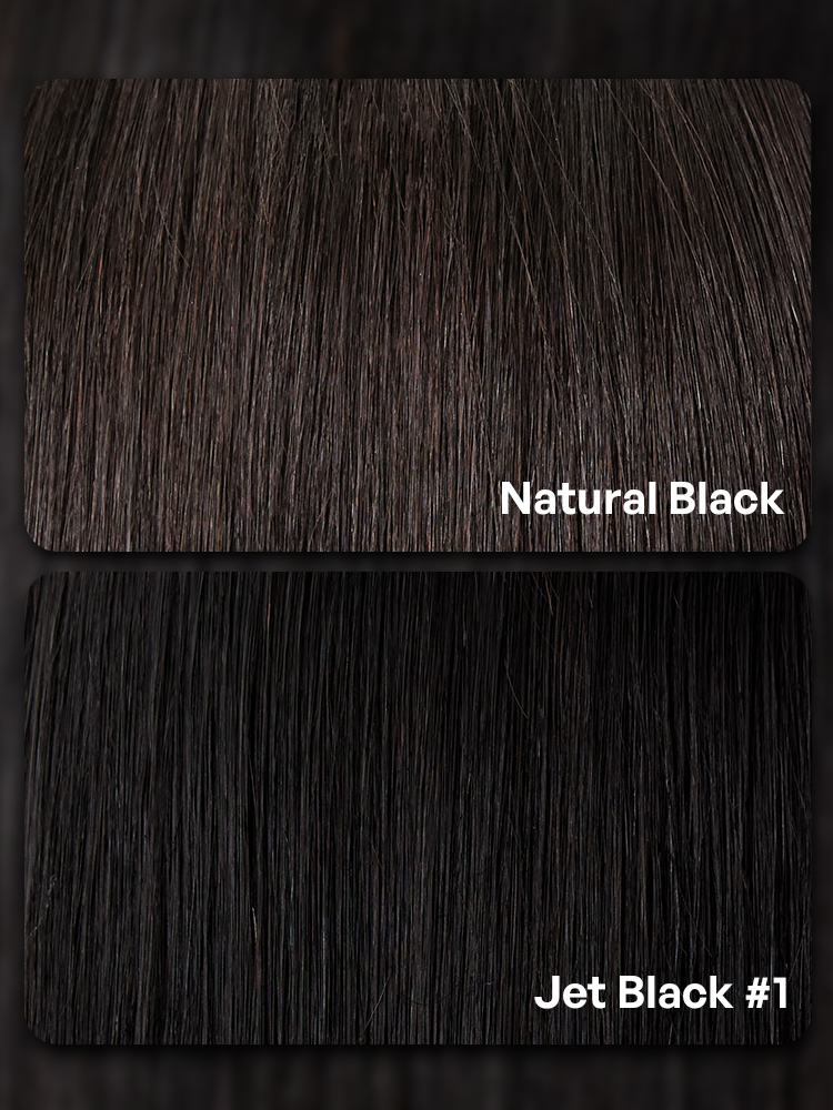 Jet black Luvme Hair 5x5 closure lace wig with loose body wave human hair, glueless design and natural parting.