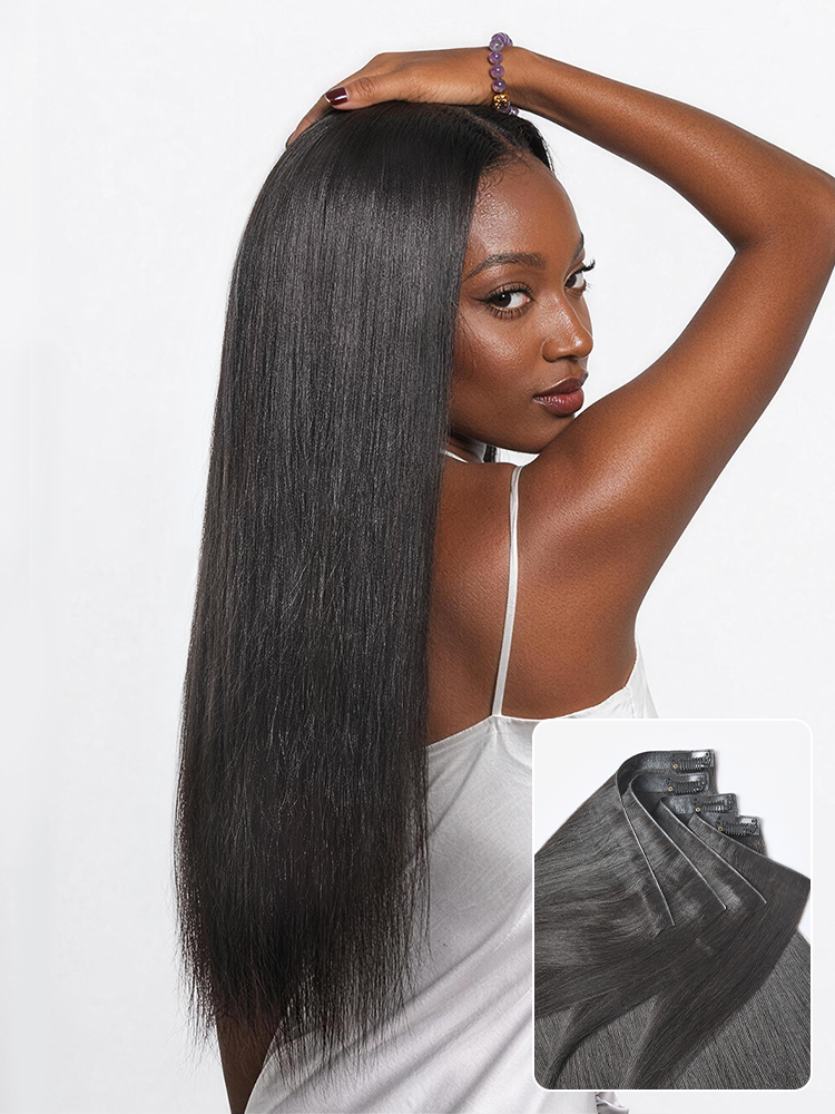 Yaki Straight 0.59mm Zero Trace Invisible Clip in Hair Extensions 100g 7pcs / 6pcs Seamless Blend & Lightweight for Daily Styling-16
