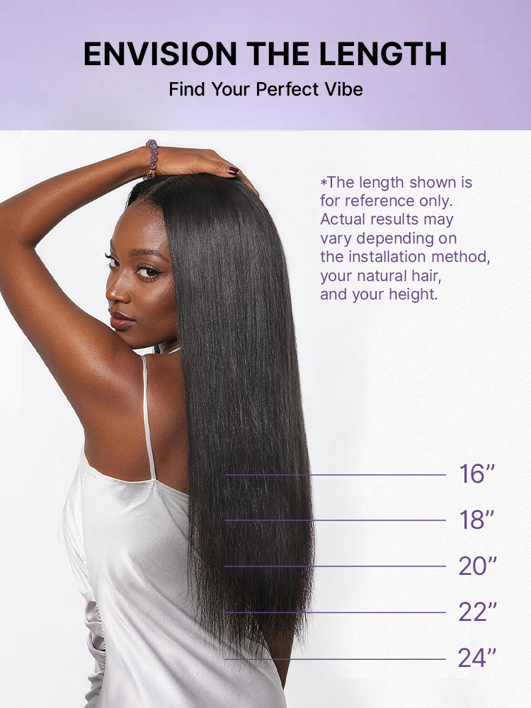 Luvme Hair Yaki Straight 0.59mm clip-in hair extensions, seamless blend, lightweight, 7pcs or 6pcs for daily styling.