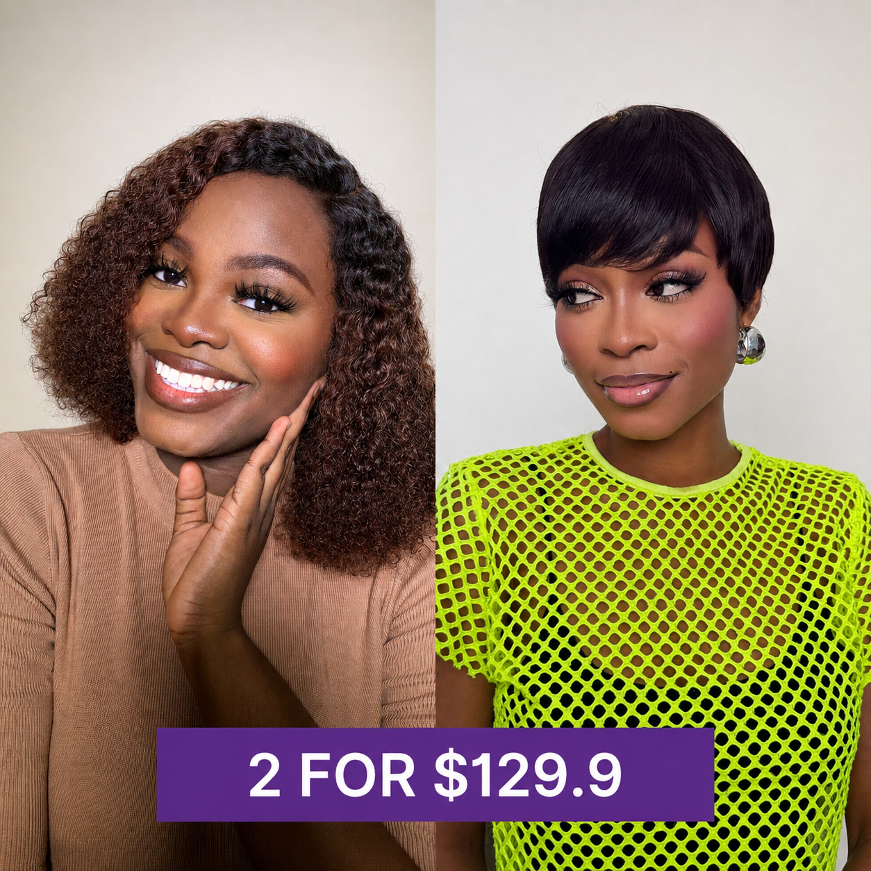 2 For $129.9 | 6 Inches Ultra Comfort Cotton Cap Glueless Wig Hair+ 12 Inches Short Cut Curly Minimalist HD Lace Wig-01