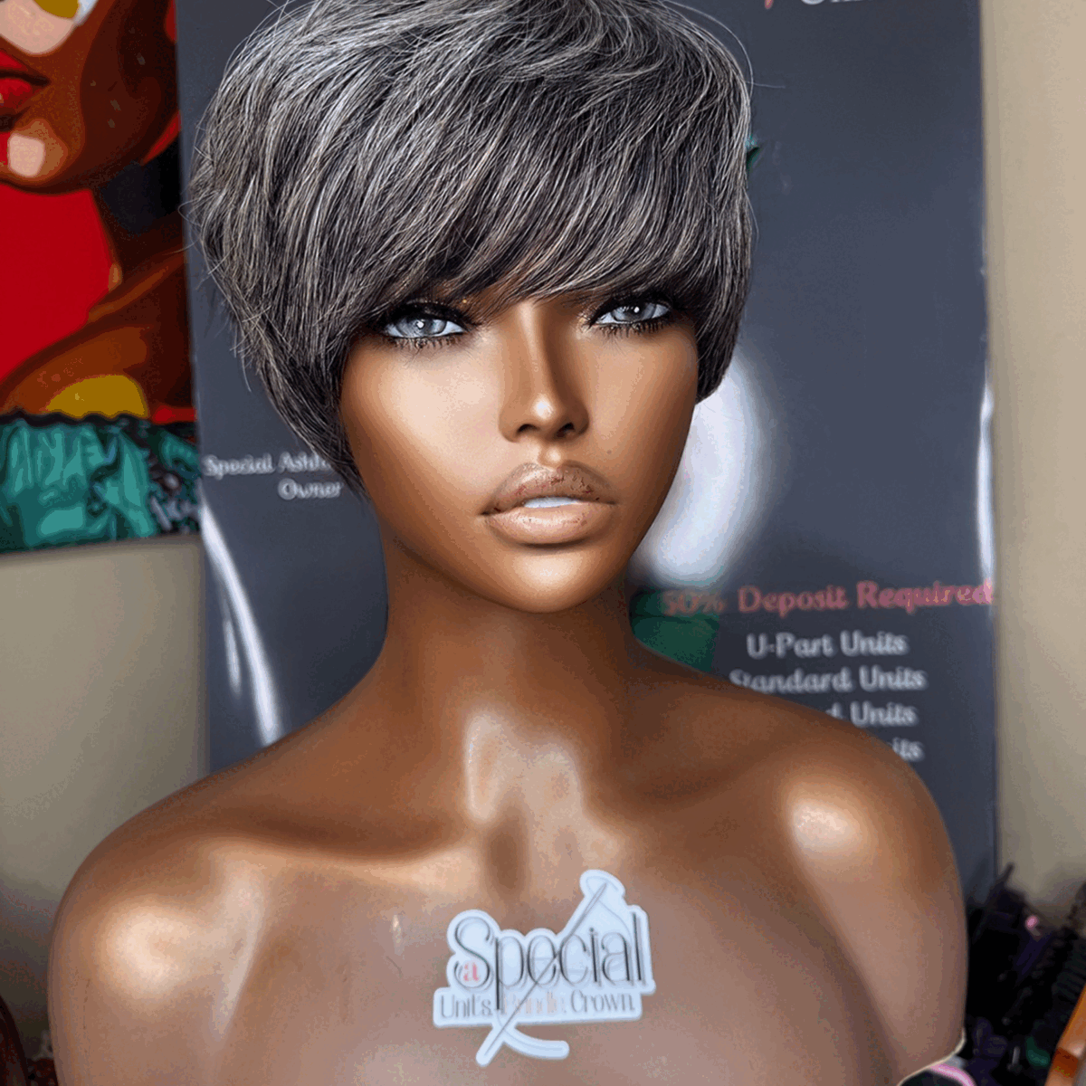 2 For $129.9 | 10 Inches Layered Bob Glueless Pre-Cut Minimalist HD Lace Grey Wig + 6 Inches Short Pixie Cut Glueless Wig with Bangs-05