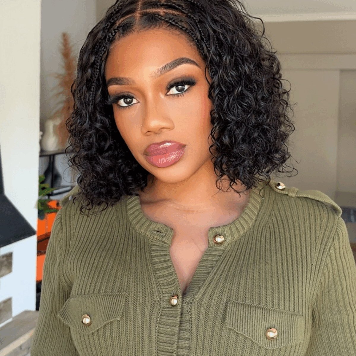 2 For $159.9 | 10 Inches Natural Black C Part Glueless Lace Front Bob Wig+ 10 Inches Braids Deep Curly Glueless 5x5 Closure Lace-02