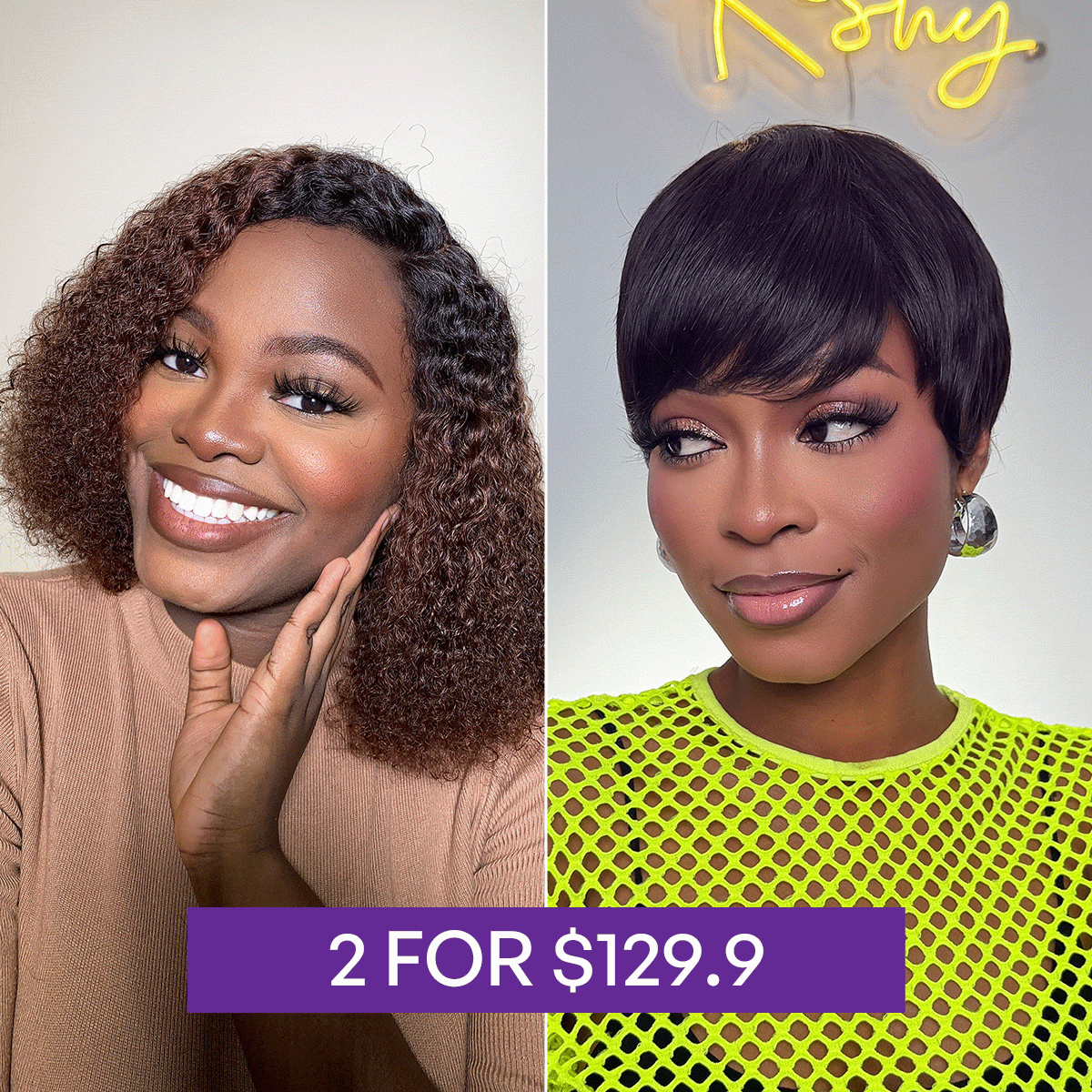 2 For $129.9 | 6 Inches Ultra Comfort Cotton Cap Glueless Wig Hair+ 12 Inches Short Cut Curly Minimalist HD Lace Wig-07