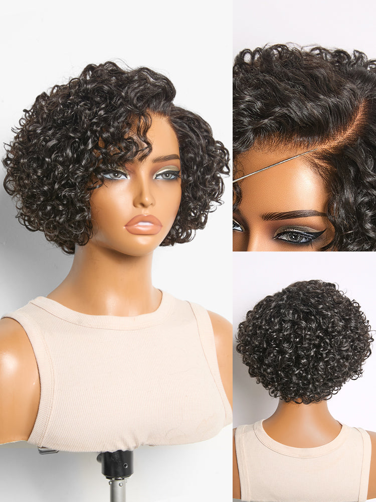 New Customers Only | Brown Highlight / Natural Black Water Wave Pixie Cut Glueless Minimalist HD Lace Short Curly Wig-22