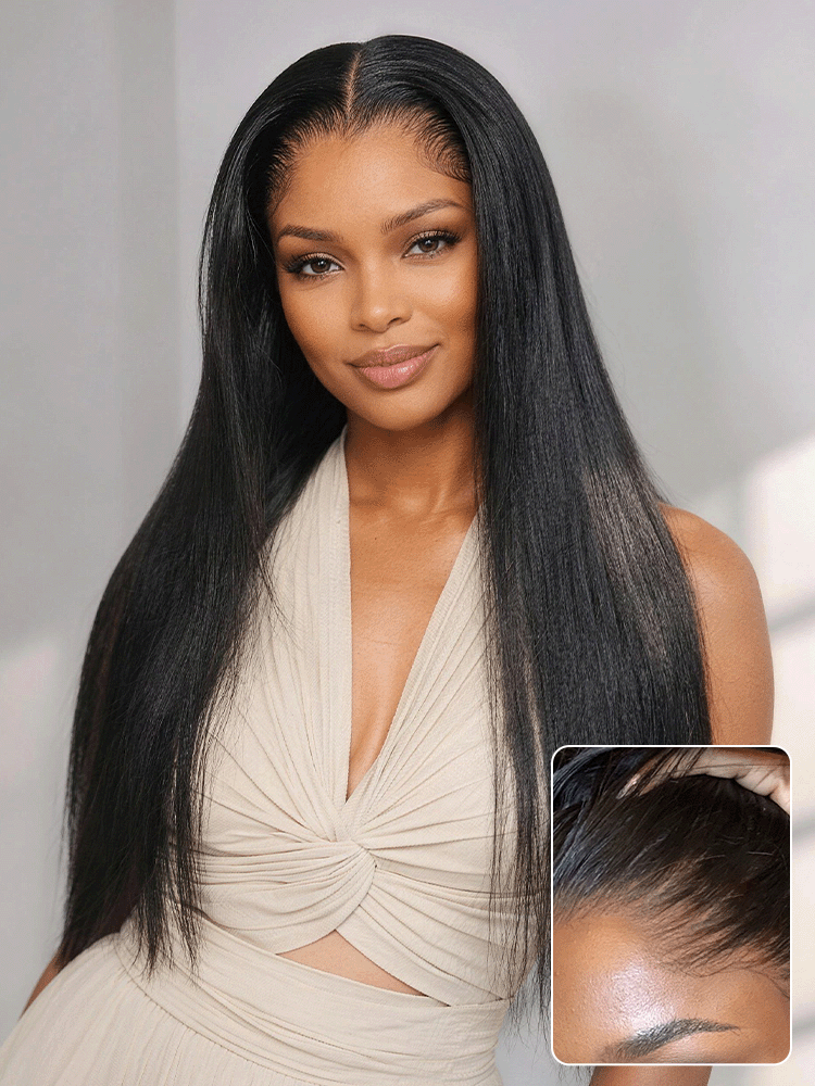 Lagos Hairline Over-Plucked M-Shaped Hairline Natural Looking Silky Straight Human Hair 13×4 Lace Frontal Wig Pre-Cut Lace