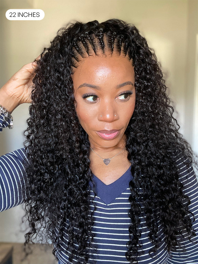 Readitress™ Knotless Fulani Braids Deep Wave Glueless Ear-to-ear 13x4 Frontal HD Lace Wig Human Hair-26