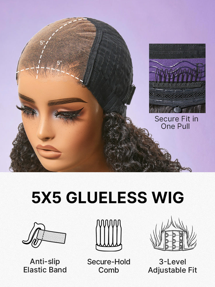 Beginner Friendly 200% Density Kinky Curly with Bangs Glueless 5x5 Closure Pre-Cut Lace Wig All Head Sizes Fit Cap-21