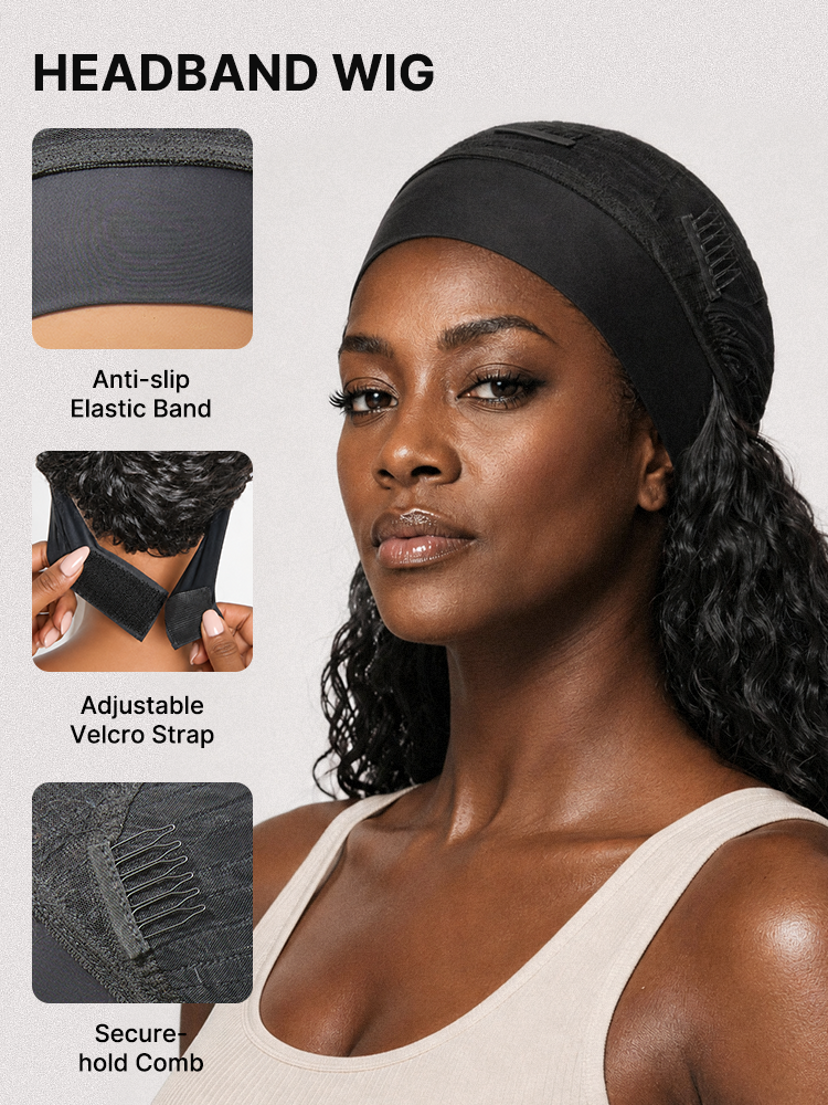 Beginner Friendly Water-Wave Wet and Wavy Headband Wig with Integrated Cooling Silk Headband, Effortless Wet-to-Dry Transformation (Get 2 Free Headbands)-11