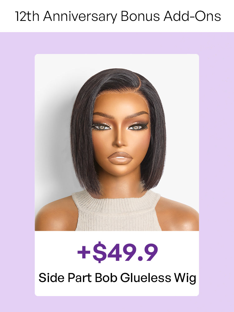 ANNIVERSARY ADD-ON | Super Natural C Part Natural Black Glueless Lace Bob Wig 100% Human Hair | Fits All Face Shapes-11