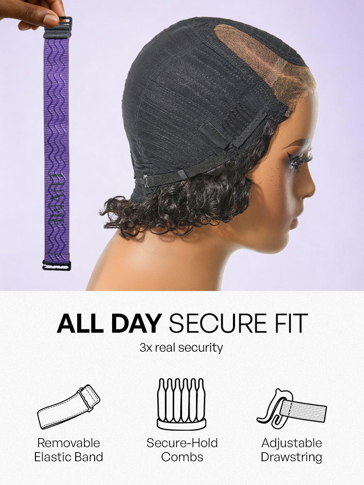 Natural Black / Brown Highlight Water Wave Pixie Cut Glueless Minimalist HD Lace Short Curly Wig-79