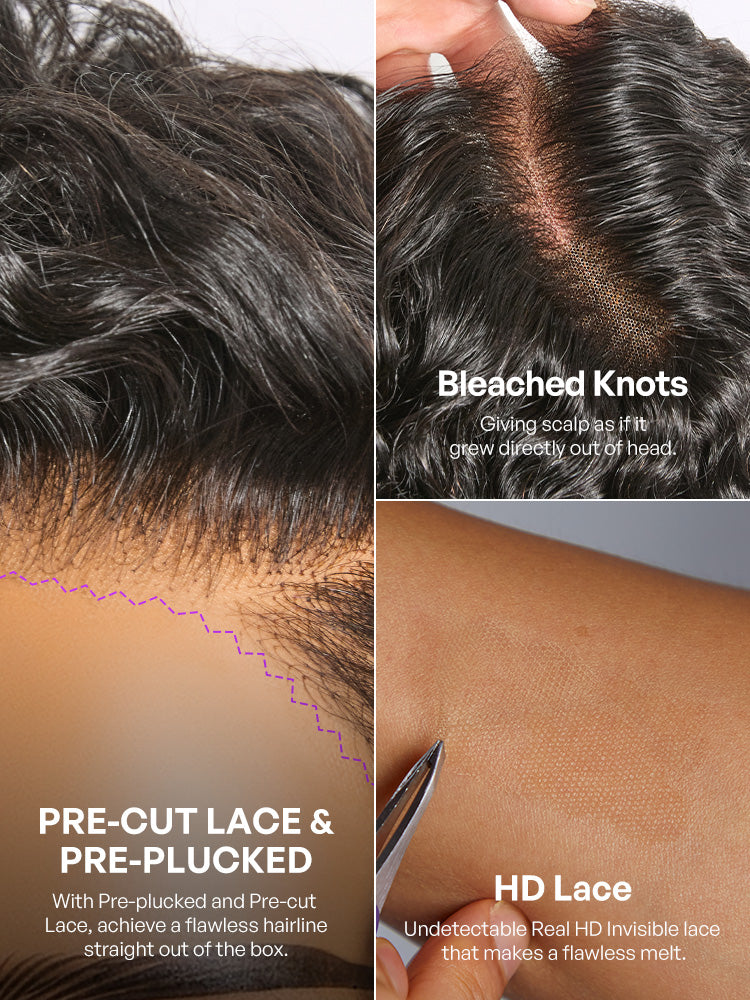 Natural Black / Brown Highlight Water Wave Pixie Cut Glueless Minimalist HD Lace Short Curly Wig-75