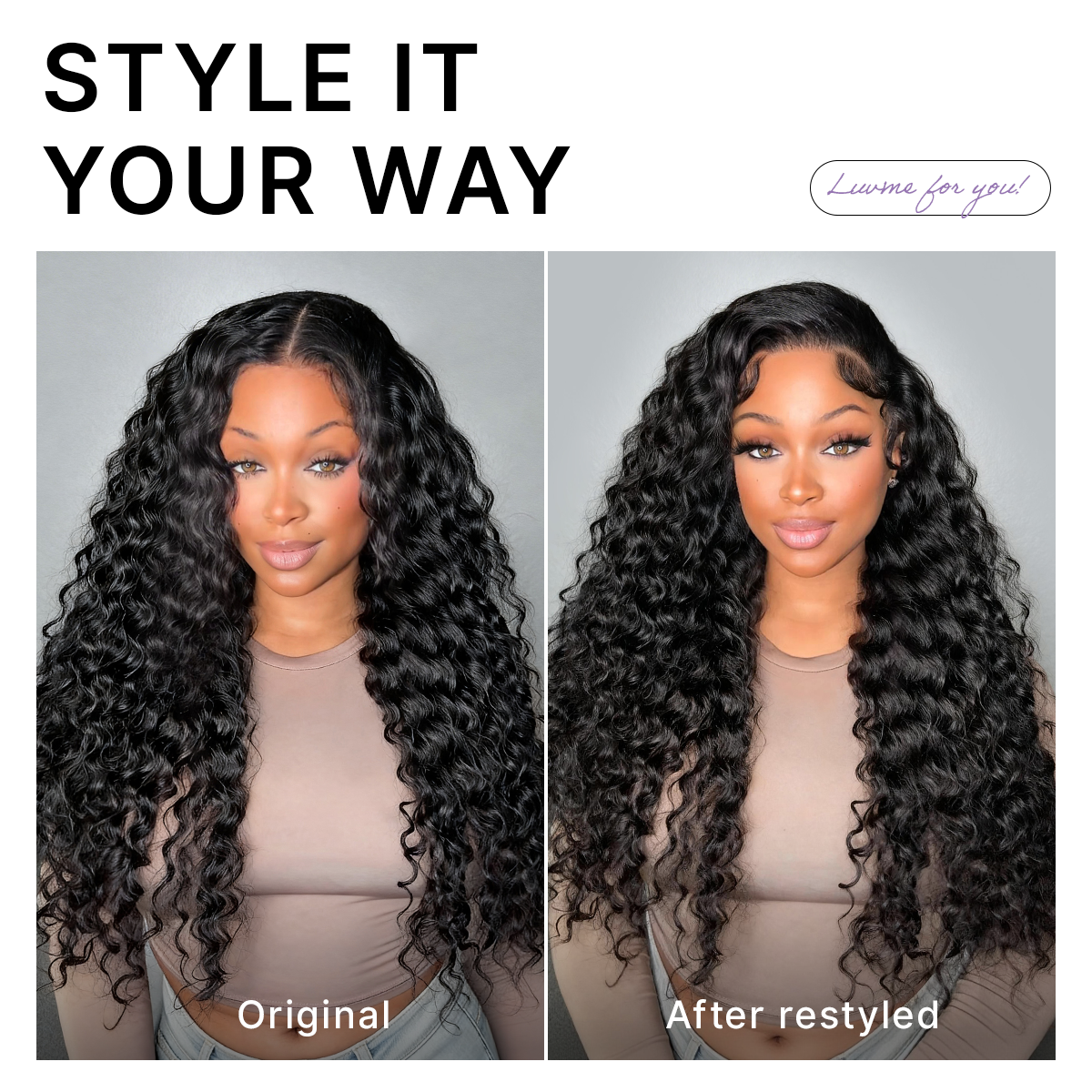PreMax 180% / 250% Density Water Wave Glueless Flexi-Fit Drawstring 13x4 Frontal Lace Fluffy Curly Wig Pre-Cut Lace-129