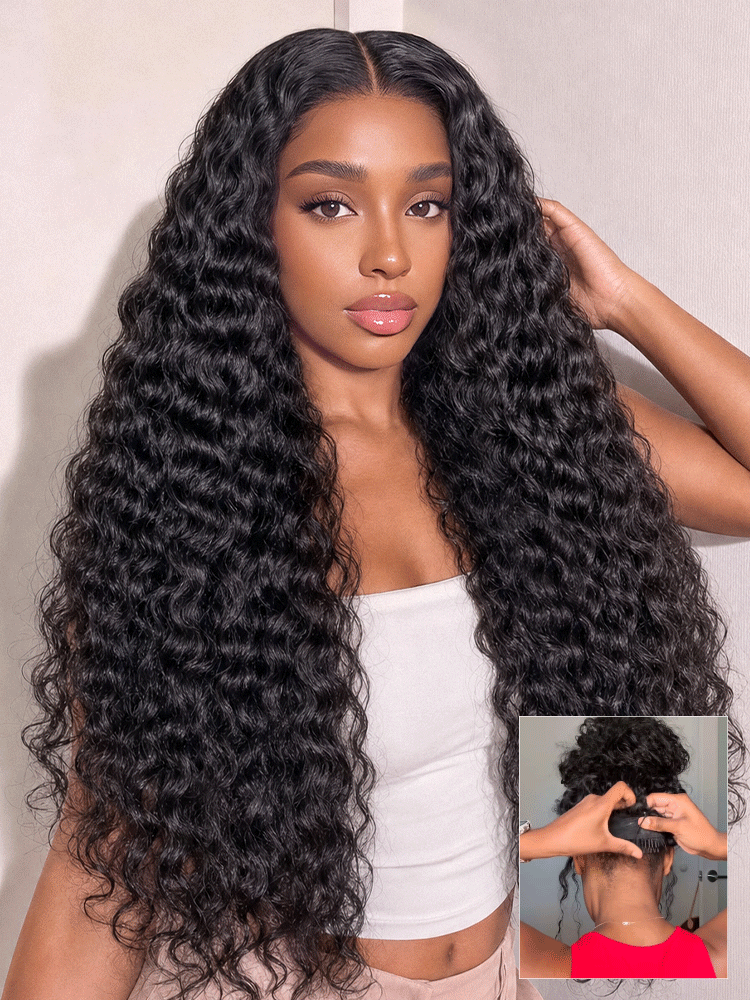 PreMax 180% / 250% Density Water Wave Glueless Flexi-Fit Drawstring 13x4 Frontal Lace Fluffy Curly Wig Pre-Cut Lace-50