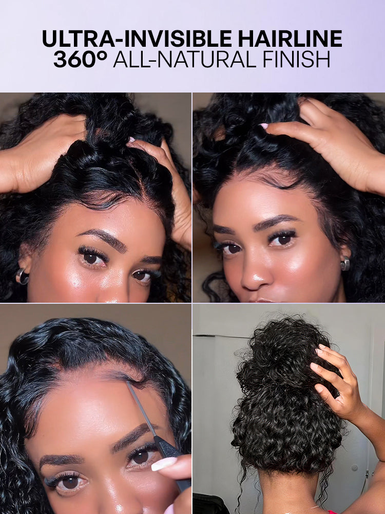 PreMax 180% / 250% Density Water Wave Glueless Flexi-Fit Drawstring 13x4 Frontal Lace Fluffy Curly Wig Pre-Cut Lace-52