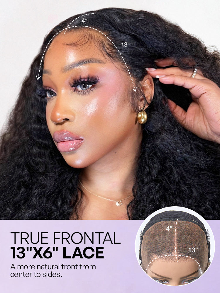 PreMax 180% / 250% Density Water Wave Glueless Flexi-Fit Drawstring 13x4 Frontal Lace Fluffy Curly Wig Pre-Cut Lace-56