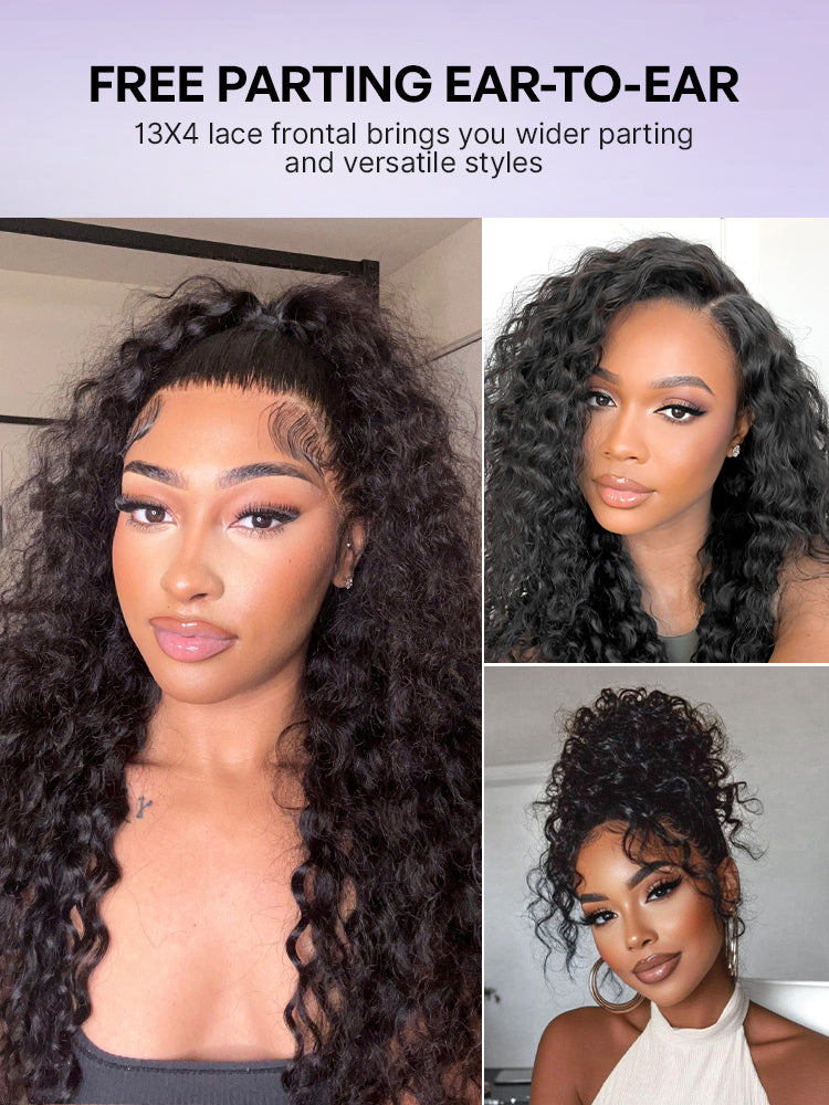 PreMax 180% / 250% Density Water Wave Glueless Flexi-Fit Drawstring 13x4 Frontal Lace Fluffy Curly Wig Pre-Cut Lace-57
