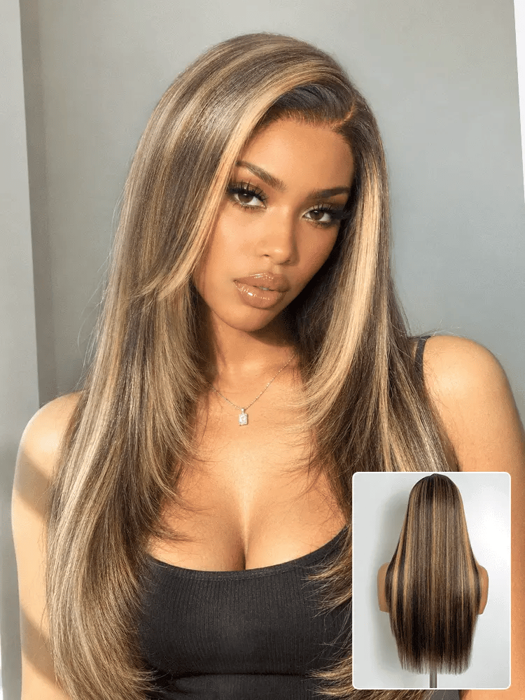 Luvme All-Day Comfort Wig 180% Density Blonde Highlight Butterfly Cut Layered Light Yaki Straight Glueless 7x6 Closure HD Lace Wig Pre-Cut Lace-53